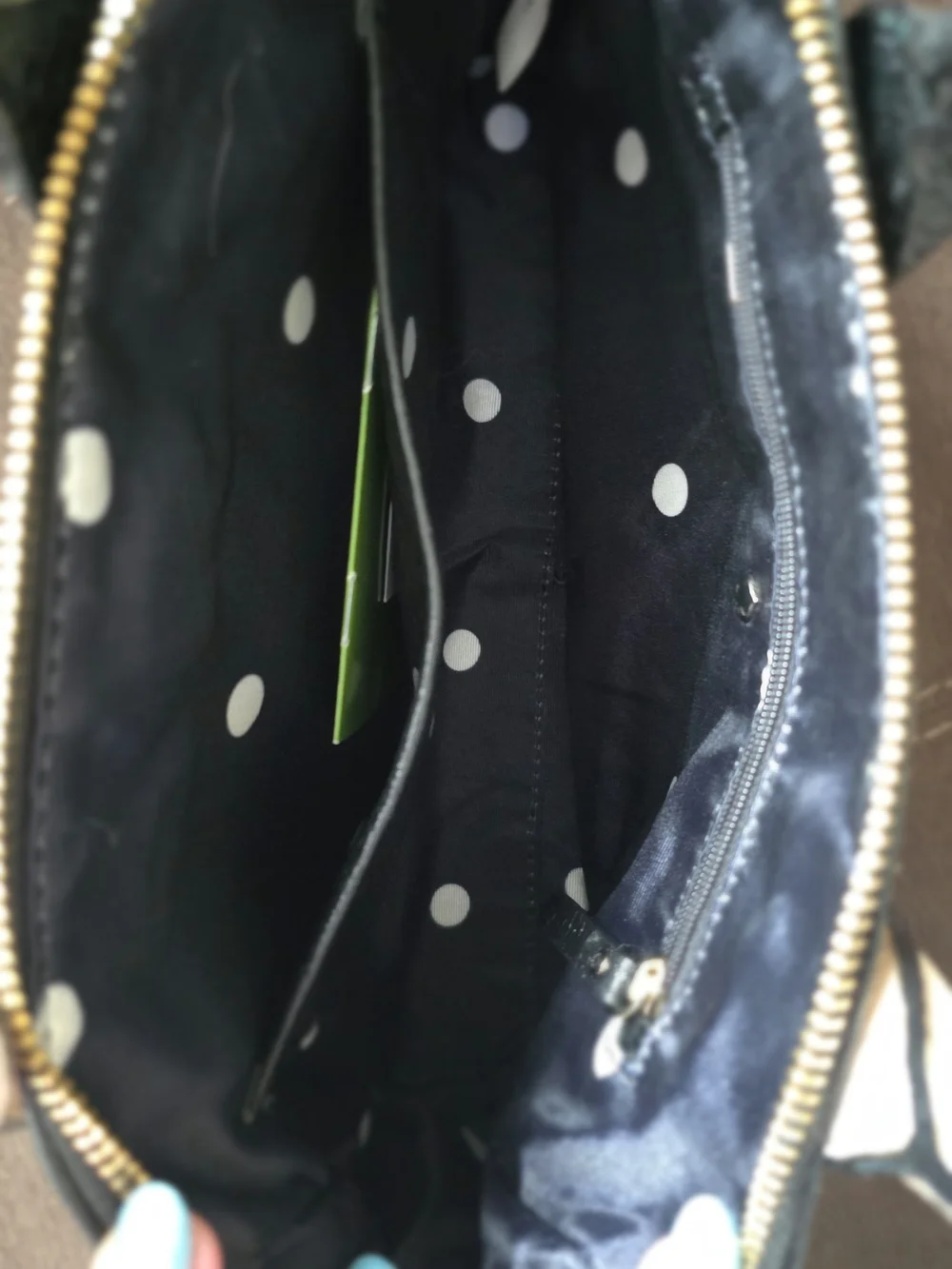 kate spade Two-Tone Black and Cream Leather Satchel with Gold Charm
